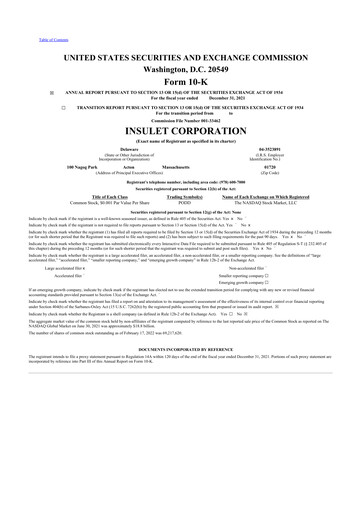 Thumbnail Insulet 10-K Annual Report 2021