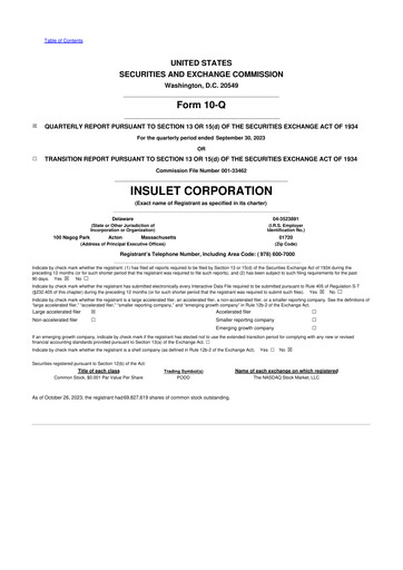 Thumbnail Insulet 10-Q Quarterly Report FY2023 