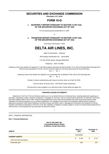 Thumbnail Delta Air Lines 10-Q Quarterly Report FY 