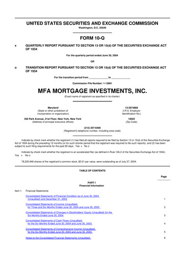 Thumbnail MFA Financial 10-Q Quarterly Report FY 