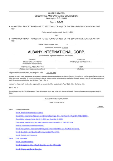 Thumbnail Albany International
 10-Q Quarterly Report FY 