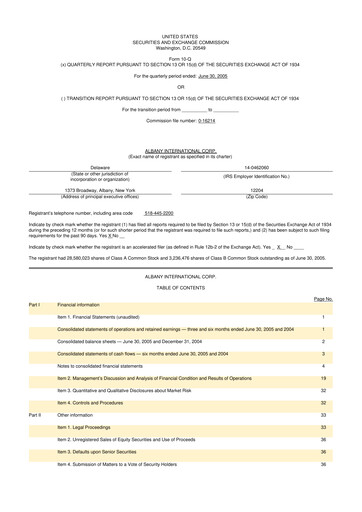 Thumbnail Albany International
 10-Q Quarterly Report FY 