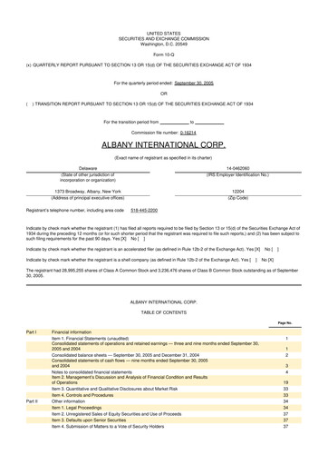 Thumbnail Albany International
 10-Q Quarterly Report FY 