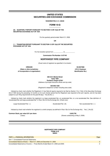 Thumbnail Northwest Pipe Company
 10-Q Quarterly Report FY 