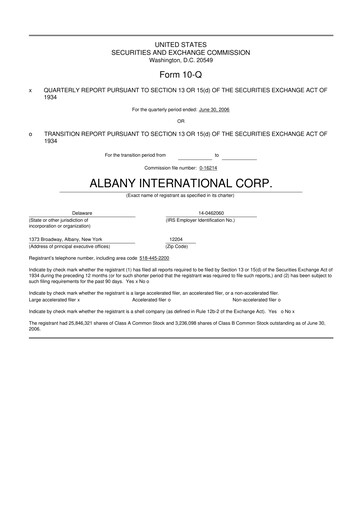 Thumbnail Albany International
 10-Q Quarterly Report FY 