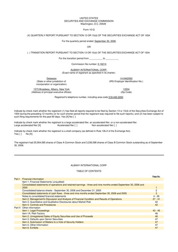 Thumbnail Albany International
 10-Q Quarterly Report FY 