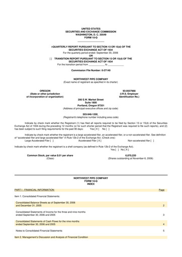 Thumbnail Northwest Pipe Company
 10-Q Quarterly Report FY 