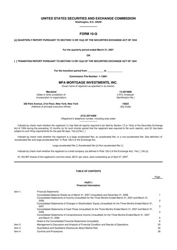 Thumbnail MFA Financial 10-Q Quarterly Report FY 