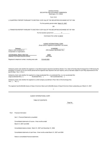 Thumbnail Albany International
 10-Q Quarterly Report FY 