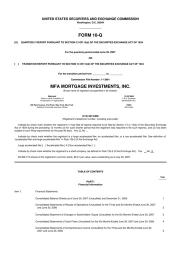 Thumbnail MFA Financial 10-Q Quarterly Report FY 