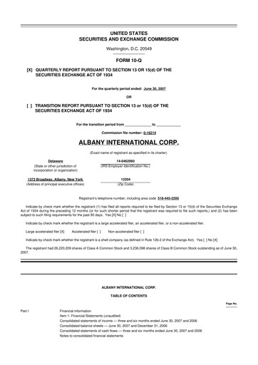 Thumbnail Albany International
 10-Q Quarterly Report FY 