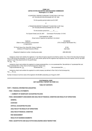 Thumbnail CVB Financial 10-Q Quarterly Report FY 