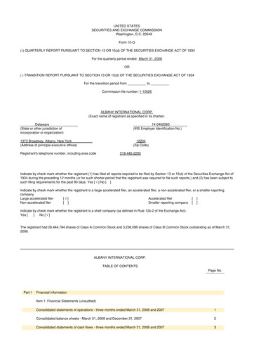 Thumbnail Albany International
 10-Q Quarterly Report FY 