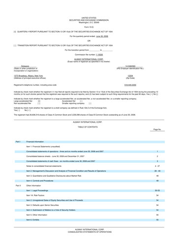 Thumbnail Albany International
 10-Q Quarterly Report FY 
