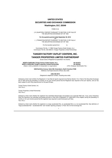 Vorschaubild Tanger Inc.
 10-Q Quartalsbericht 2010 