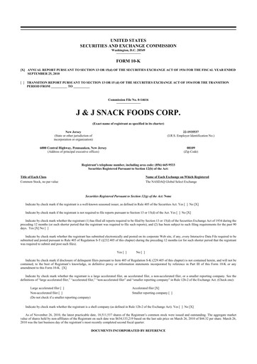 Thumbnail J&J Snack Foods
 10-K Annual Report 