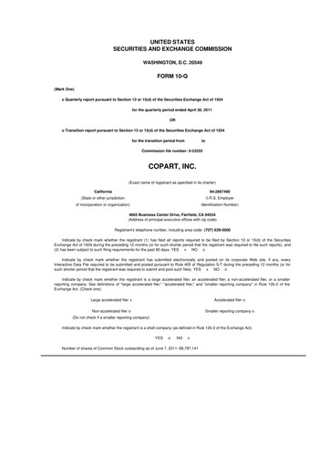 Miniature Copart
 10-Q Rapport trimestriel 2011 