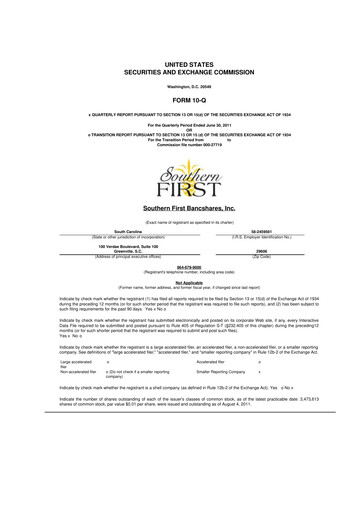 Thumbnail Southern First Bancshares 10-Q Quarterly Report FY2011 
