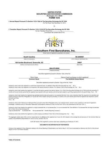 Thumbnail Southern First Bancshares 10-K Annual Report 