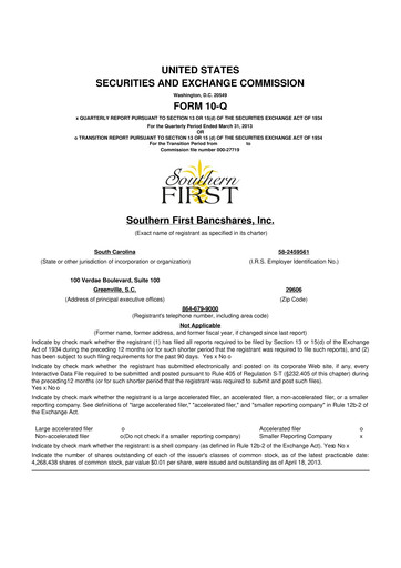 Thumbnail Southern First Bancshares 10-Q Quarterly Report FY2013 