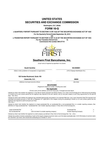 Thumbnail Southern First Bancshares 10-Q Quarterly Report FY2013 