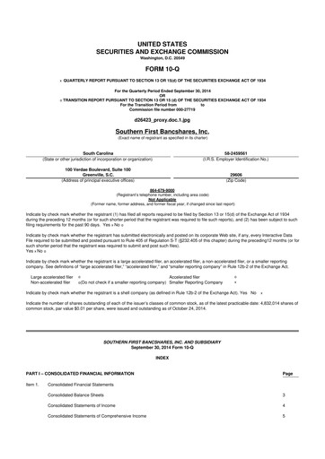 Thumbnail Southern First Bancshares 10-Q Quarterly Report FY2014 