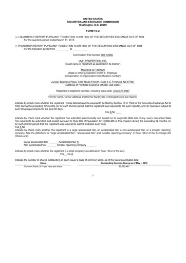 Thumbnail UMH Properties 10-Q Quarterly Report FY2015 