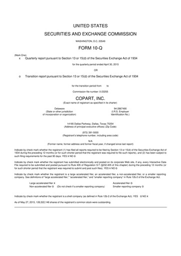 Miniature Copart
 10-Q Rapport trimestriel 2015 