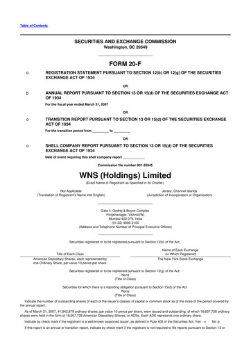 Miniature WNS 20-F Rapport annuel 