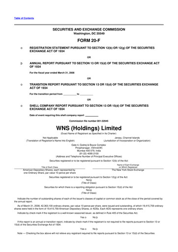Miniature WNS 20-F Rapport annuel 