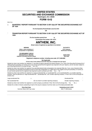 Thumbnail Elevance Health 10-Q Quarterly Report FY2016 