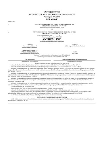 Thumbnail Elevance Health 10-K Annual Report 2016