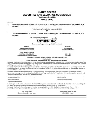 Thumbnail Elevance Health 10-Q Quarterly Report FY2018 