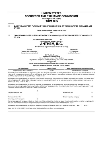 Thumbnail Elevance Health 10-Q Quarterly Report FY2019 