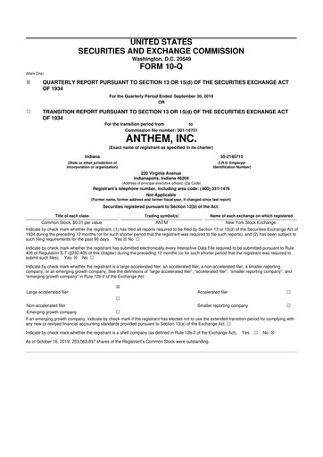 Thumbnail Elevance Health 10-Q Quarterly Report FY2019 