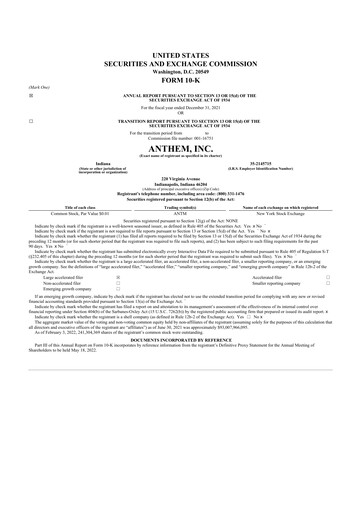 Thumbnail Elevance Health 10-K Annual Report 2021