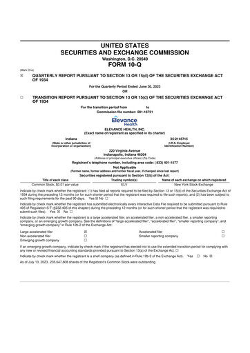 Thumbnail Elevance Health 10-Q Quarterly Report FY2023 