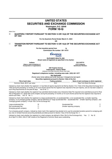 Thumbnail Elevance Health 10-Q Quarterly Report FY2024 