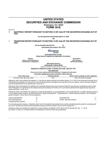 Miniature Elevance Health 10-Q Rapport trimestriel  
