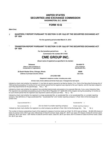 Miniature CME Group 10-Q Rapport trimestriel 2012 
