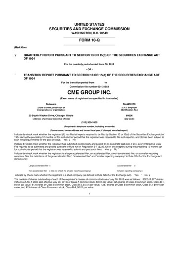 Miniature CME Group 10-Q Rapport trimestriel 2012 