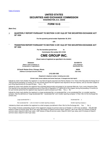Miniature CME Group 10-Q Rapport trimestriel 2012 