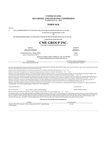 Thumbnail CME Group 10-K Annual Report 2012