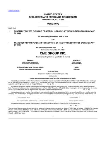 Miniature CME Group 10-Q Rapport trimestriel 2013 