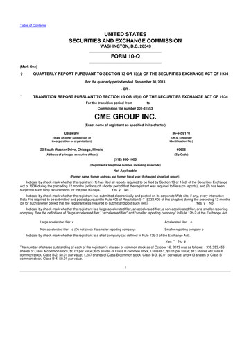 Miniature CME Group 10-Q Rapport trimestriel 2013 