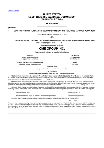 Miniature CME Group 10-Q Rapport trimestriel 2014 