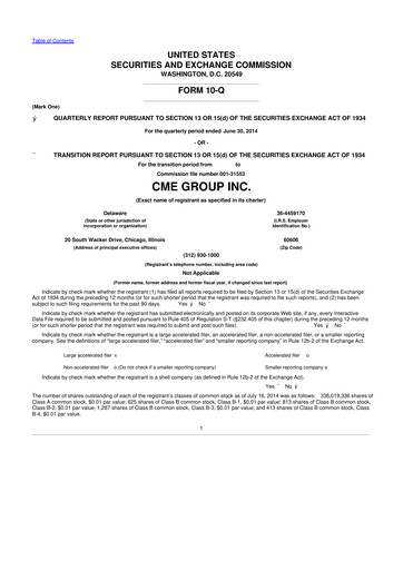 Miniature CME Group 10-Q Rapport trimestriel 2014 