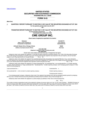 Miniature CME Group 10-Q Rapport trimestriel 2017 