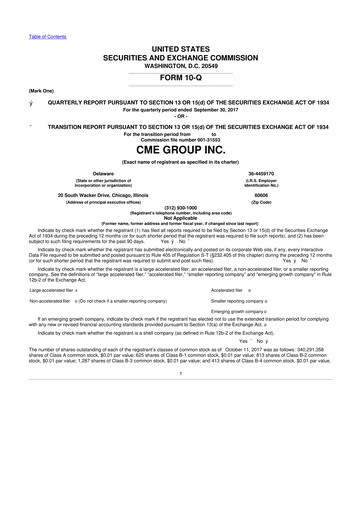 Miniature CME Group 10-Q Rapport trimestriel 2017 