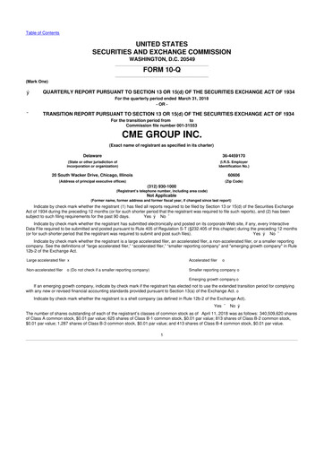 Miniature CME Group 10-Q Rapport trimestriel 2018 